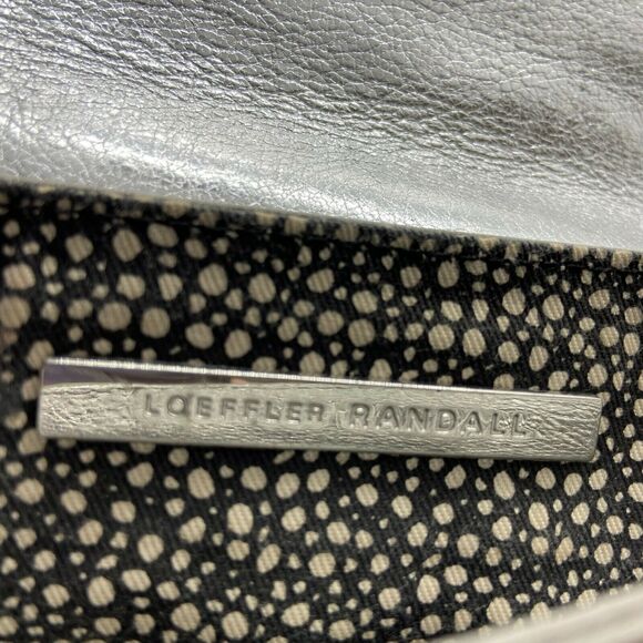Loeffler Randall Silver Leather Lightweight Envelope Lock Clutch Purse Bag 6"X8" - Picture 7 of 16
